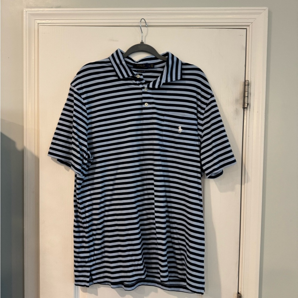 Ralph Lauren Navy and White Striped Polo Shirt